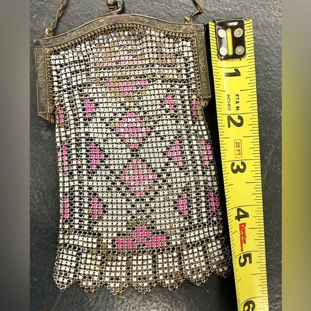 Whiting & Davis Antique Mesh Bag Flapper Purse 1920s Fringe Marked